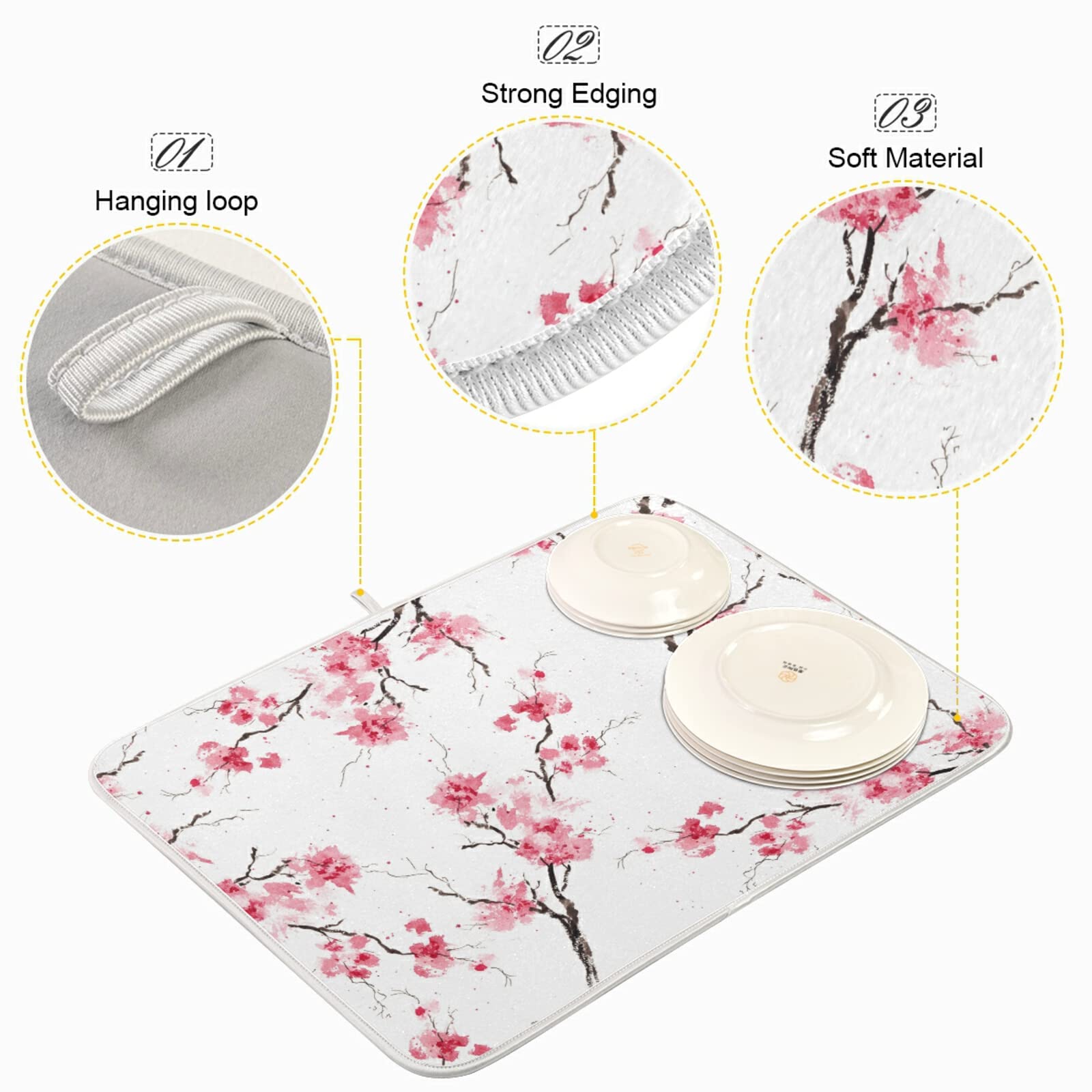 Tarity Grand Tapis De Séchage à Vaisselle Motif Hortensias Bleus Pour Comptoir De Cuisine 45,7 X 61 Cm – Tapis De Séchage Absorbant En Microfibre Pour Comptoir De Cuisine