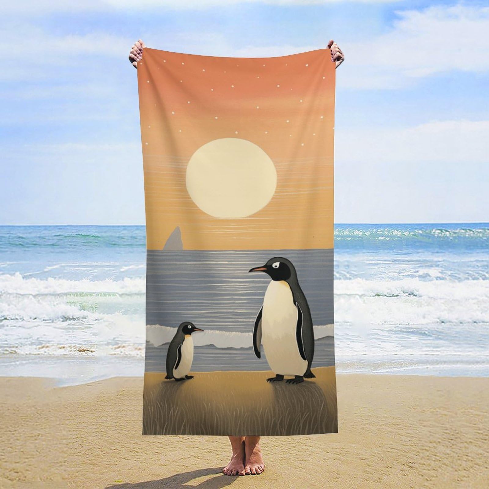 NTVOWPZO Two Penguins Pictures Beach Towel Oversized Microfiber Bath Towels Lightweight Sand Proof Beach Towels Absorbent Pool Towels for Swimming Yoga Bathroom Towel 31.5" X 63"
