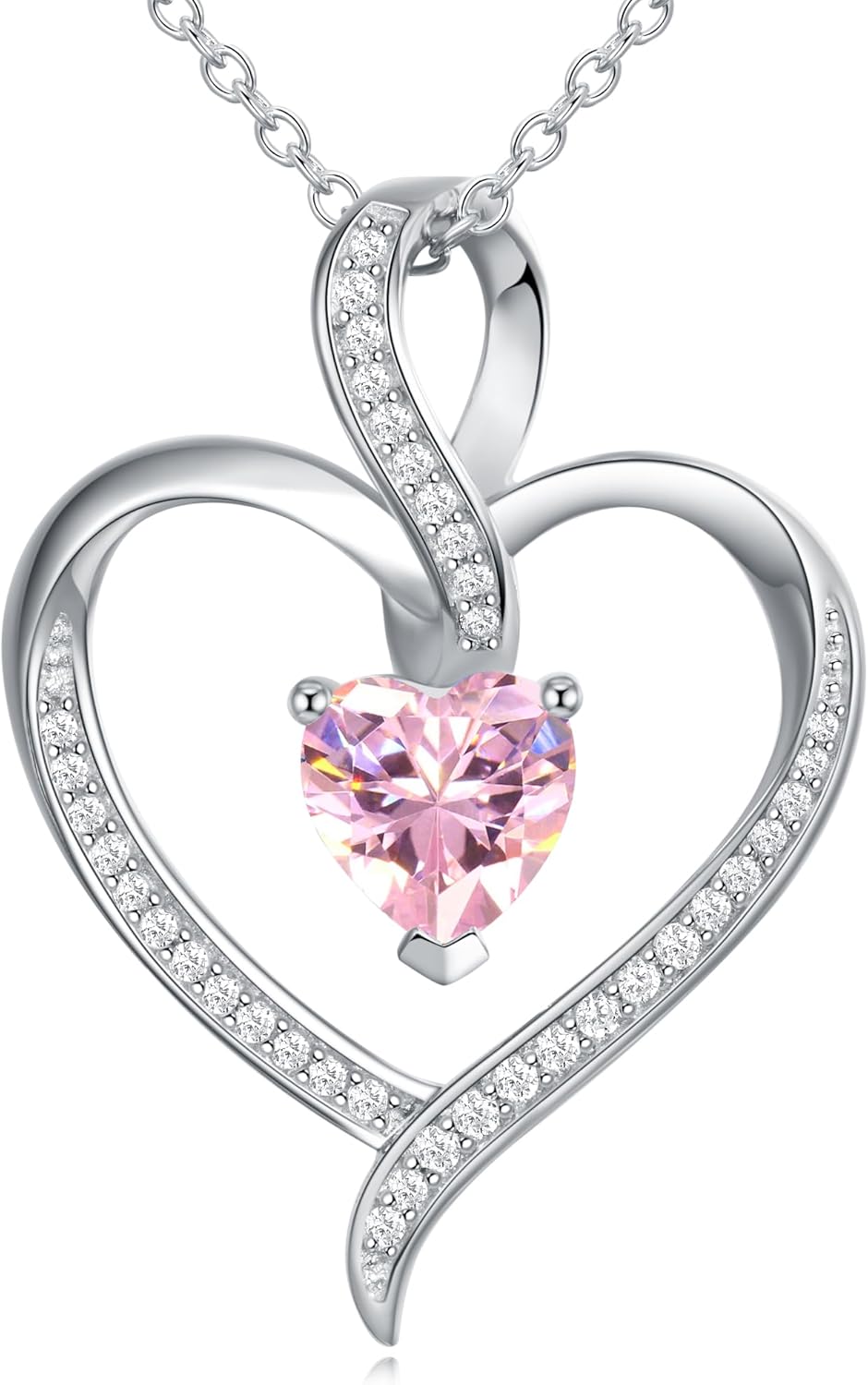 E Infinity Necklace 925 Sterling Silver Love Heart Birthstone Necklace, Mother’s Day Birthday Anniversary Jewelry Gifts for Wife Girlfriend Mom Her