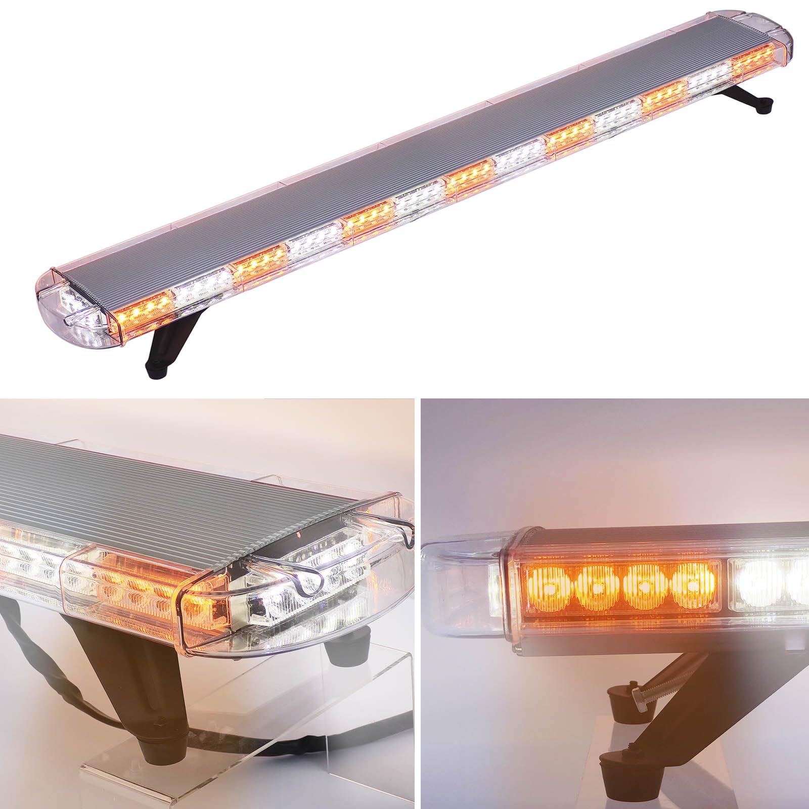55 inch Amber/White nterval 12V-28V LED Light Wrecker Beacon Flashing Light Strobe Light Bar Emergency LED LightBar Trailer LED Light Bar