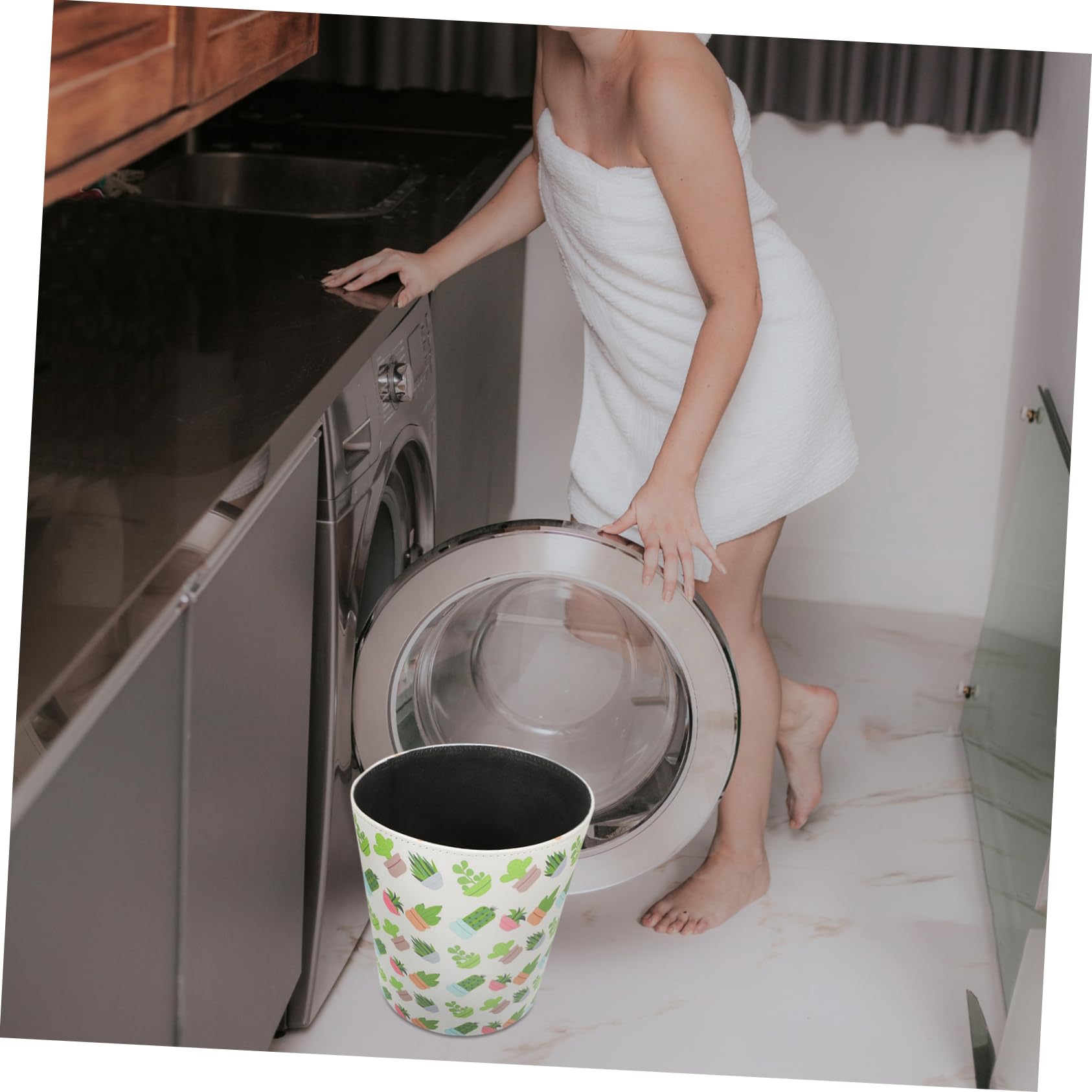 Cubo de Basura Hogar de 10L en Estilo Europeo Diseño Simple y Material PU, Lavable y Sanitario, Adecuado para Oficina y Espacios Interiores