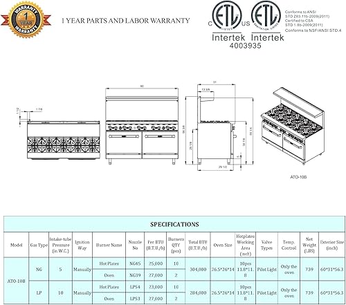 Miniatura 27 de Atosa AGR Cocina de Gas Comercial, 36.0 in Gas Range, Plancha Superior, (1) Horno Estándar, Gas Propano (AGR-36G-LP)