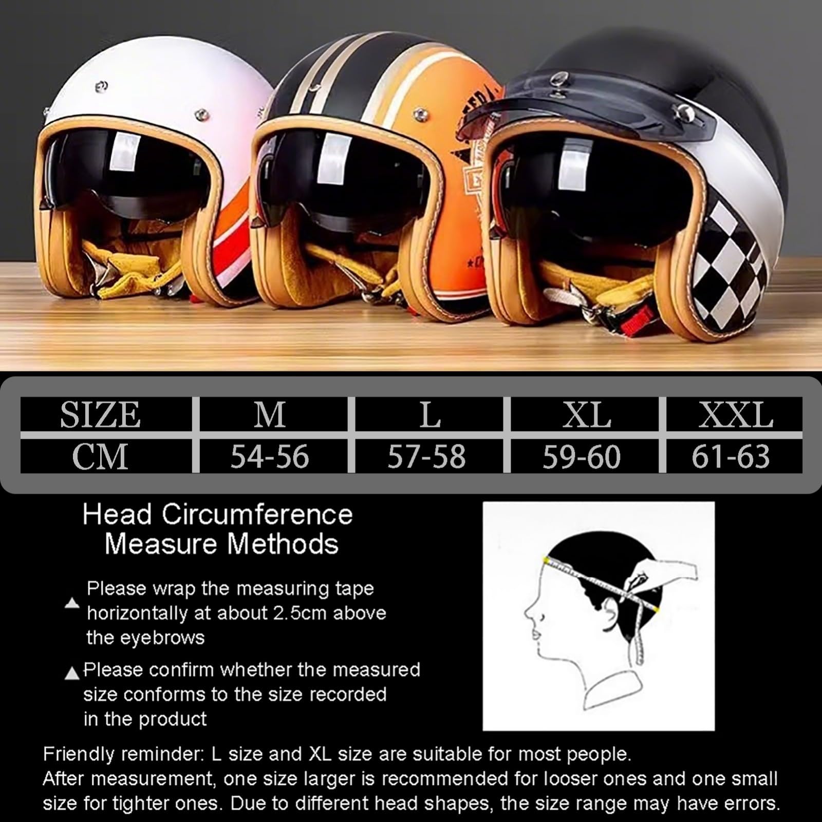 Vintage Motorradhelm Motorrad Halbhelm Offener Halbschalenhelm Damen Herren Retro 3/4 Halbgesichtshelm Mit Sonnenblende, Roller Cruiser Moped Jethelm, ECE/DOT-geprüft 54–63cm