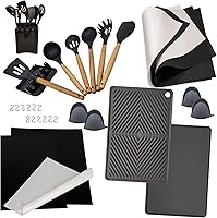 Vista 1 de Juego completo de utensilios de cocina Utensilios de silicona y madera, soporte para cucharas, soporte para utensilios, alfombrillas antiadherentes