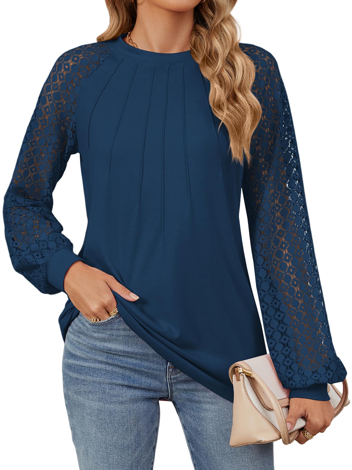 Decorie Camicia Donna Elegante Maglia Donna Manica Lunga in Pizzo Top Donna Blusa Casual T Shirt Donna Maglietta