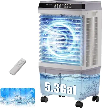 Swamp Cooler 1800 CFM Evaporative Air Cooler with 6 Ice Boxes, 5.3 Gal Water Tank, 120° Oscillation, 2 Modes, 3 Speeds, 12H Timer for Indoor Use
