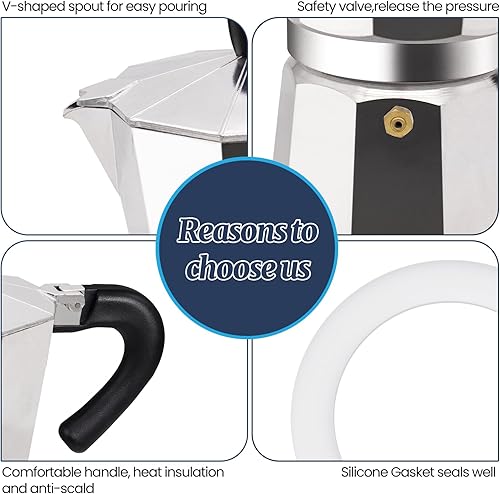 Miniatura 7 de 2 tazas Moka Pot Aluminio 3.4 fl oz Cafetera Italiana Estufa Cafetera Espresso Cafeteras Mocha Pot Percolator Greca Cafetera para Estufa de Cerámica