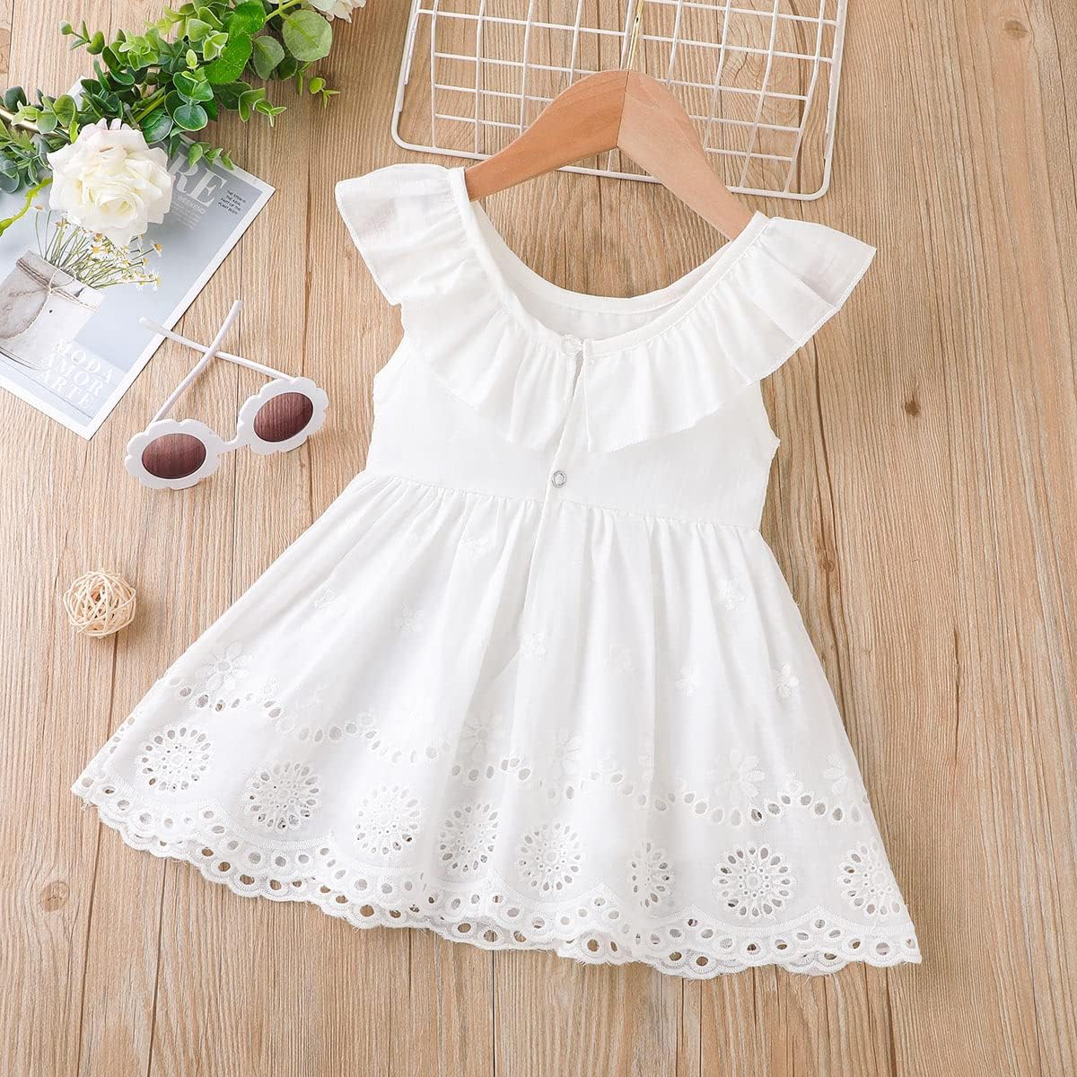 Toddler Baby Girls White Dress Beach Party Dresses Cotton Linen Casual Overall Outfits Onepiece - Image 3