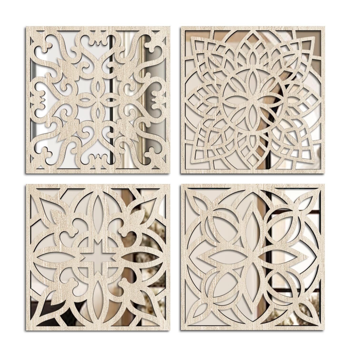 Wallcano White Wall Mirror Decor Panel Wooden Hanging Rectangular Wall Decor Frame for Living Room, Bed Room - Decorative Mirror Wooden Wall (Design09)-image-0