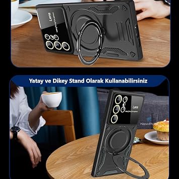 Newpole Galaxy S23 FE için MagSafe ile Uyumlu Kılıf - Standlı, Kamera Lens Koruyuculu, Sert Silikon, Darbeye Karşı Dayanıklı Samsung Galaxy S23 FE Kılıfı