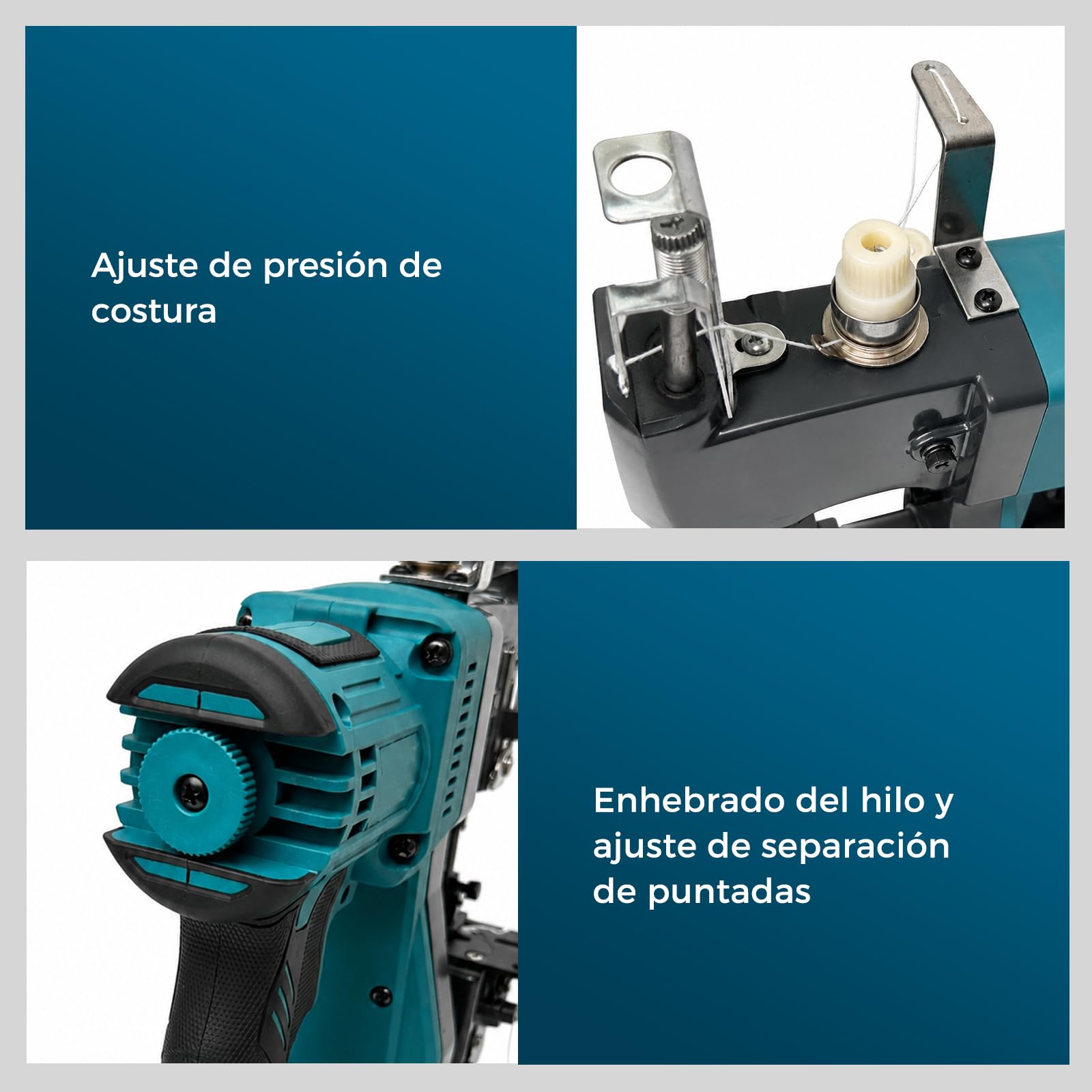 Cosedora de Sacos a Batería Brushless, Máquina de Coser Sacos Portátil 18V Compatible con Batería Makita 18V, Selladora Eléctrica para Sacos Tejidos Sacos de Arena, Incluye 2x4.0Ah Baterías
