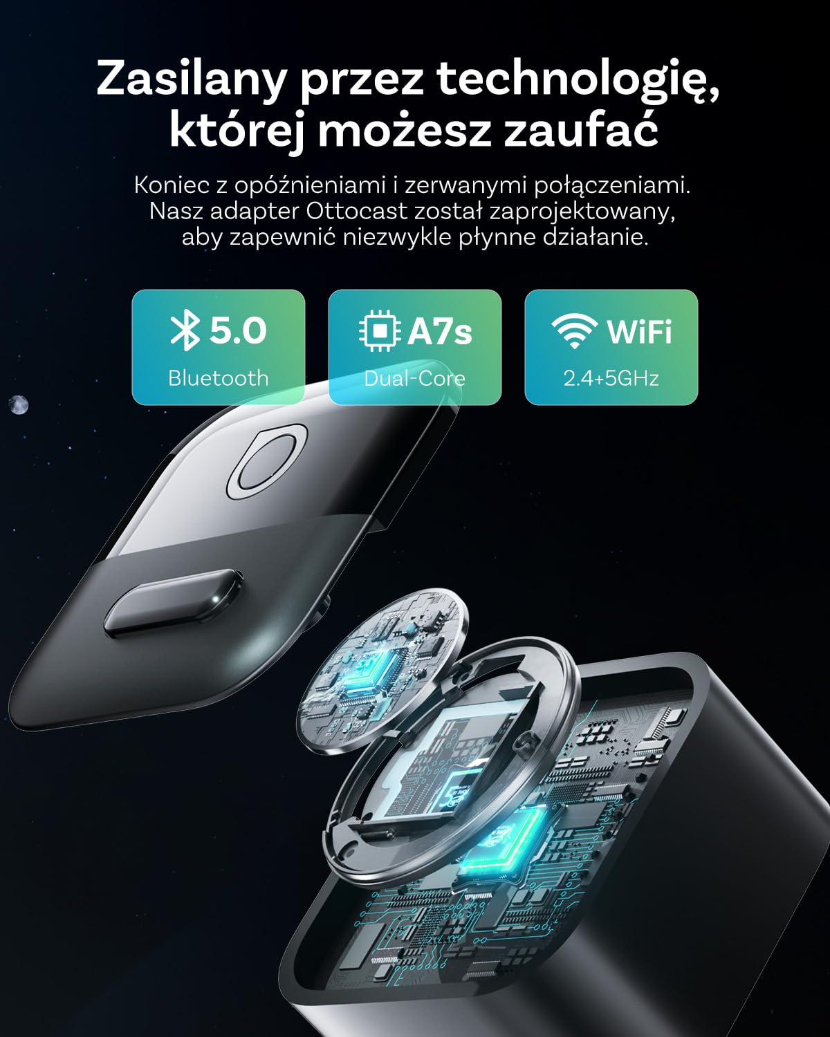 OTTOCAST Mini Pico 2026 Ulepszony, Bezprzewodowy Adapter 2 w 1 CarPlay i Android Auto z USB-A/C, Przełączanie Telefonu Jednym Przyciskiem, Szybkie Połączenie, Plug & Play dla iOS 10+ oraz Android 11+