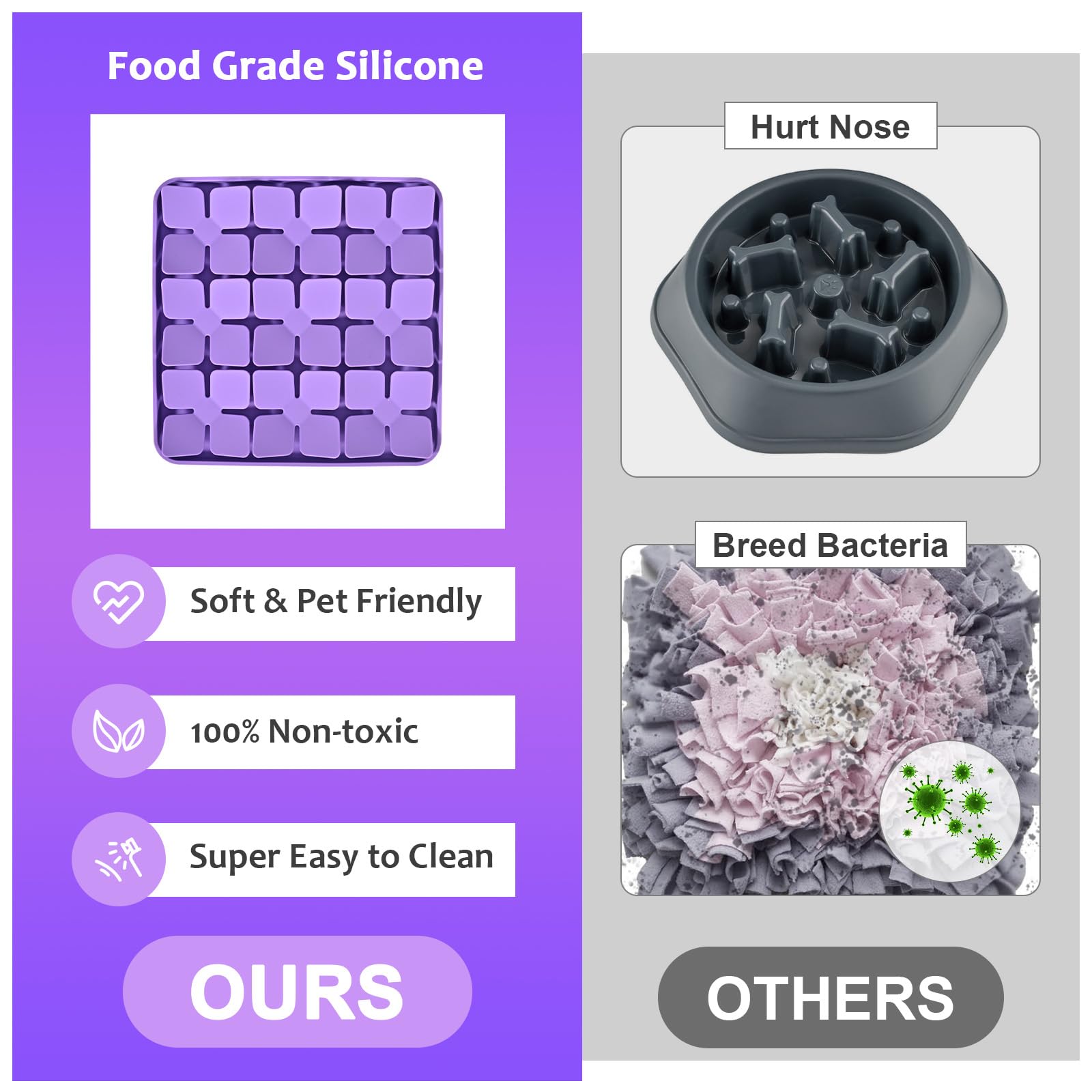 OurMiao Silicone Snuffle Mat for Dogs Dog Puzzle Feeder Sniffing Licking Mat for Small Medium Breed (Purple) - Image 4