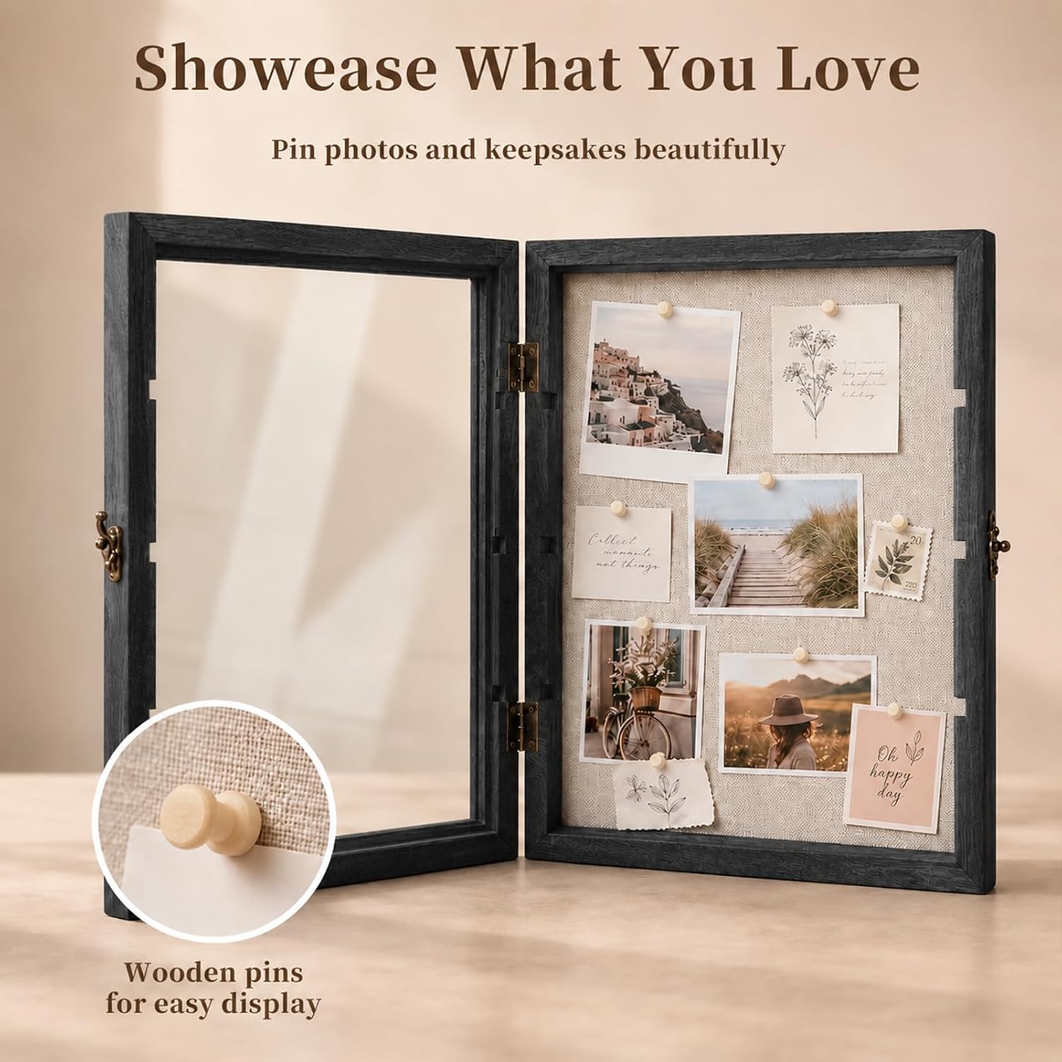 Wooden Shadow Box Display Case with Shelves for Collectibles 11x14x3.5In image 4