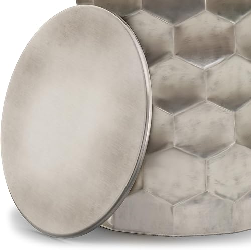 Miniatura 101 de SIMPLIHOME Morris - Mesa auxiliar de metal de aluminio fundido de 17 pulgadas de ancho en plata antigua, mesa de acento industrial con acabado en