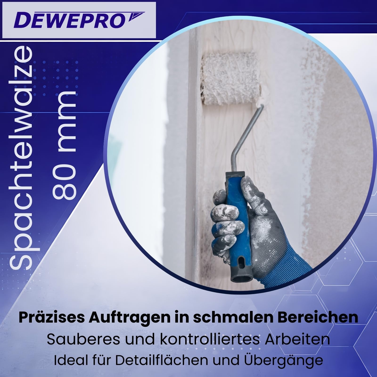 DEWEPRO Beschichtungsroller Set in den Breiten 230mm und 80mm für Spachtelmasse - Rollspachtel - Spezial-Roller für pastöse Spachtelmassen