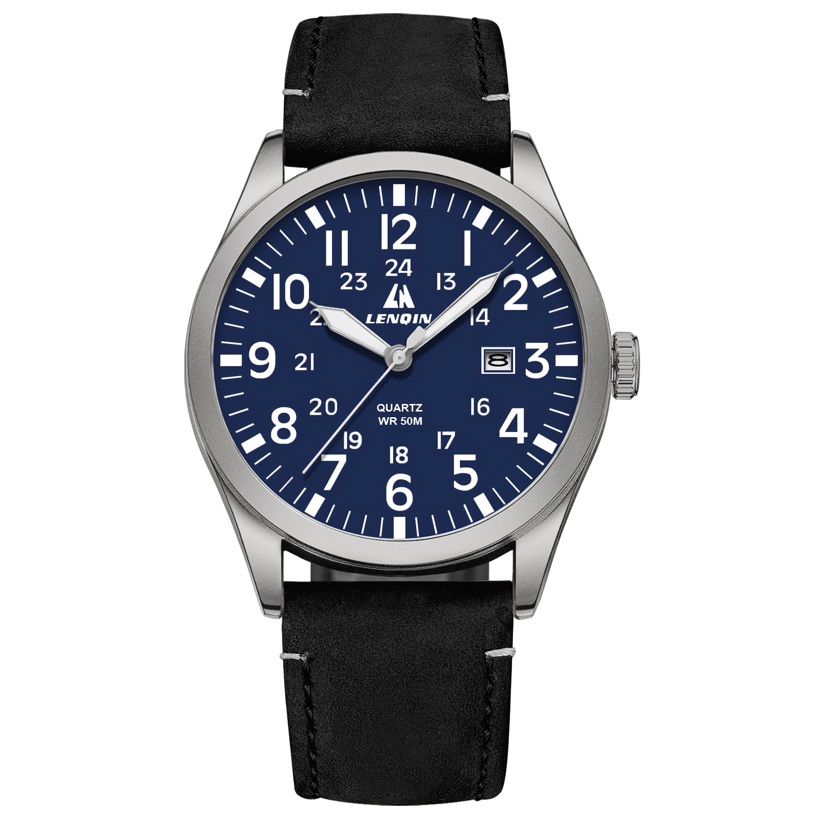 LN LENQIN Herren Uhren Militär Uhr Analog Quarz Armbanduhr Uhren für Männer | Lederarmband 3ATM Wasserdichte mit Datum Feld Taktische
