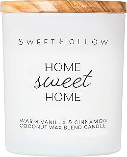 SweetHollow Home Sweet Home Candle, Housewarming Gift for New House or Apartment, Highly Scented & Long Lasting Coconut Wax Blend, Vanilla Cinnamon Scent, Large