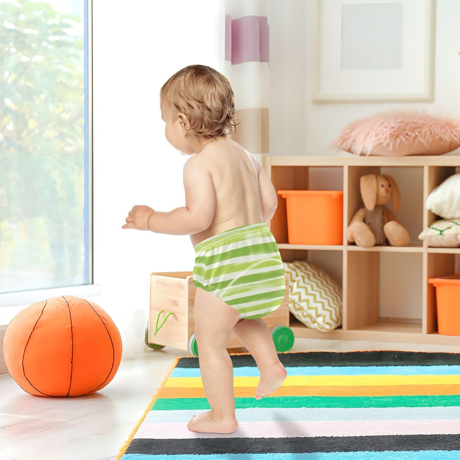 Toddler Training Pants, Green Stripe Cotton Potty Training Underwear for Baby Boy Girl 3-Pack