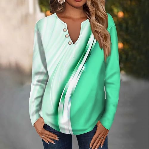 Miniatura 8 de Camisetas de manga larga con estampado de botones para mujer, con cuello de muesca, estilo vintage, blusas atléticas de moda