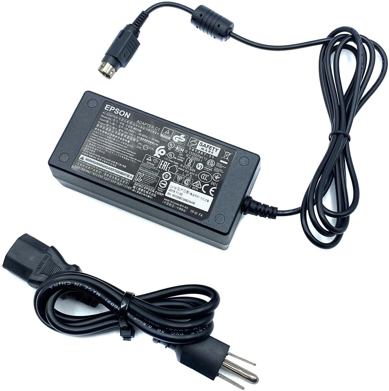 Genuine Epson AC Power Supply Adapter for Epson TM-T20 TM-T20II Printers, Bundle: AC Adapter, Power Cord