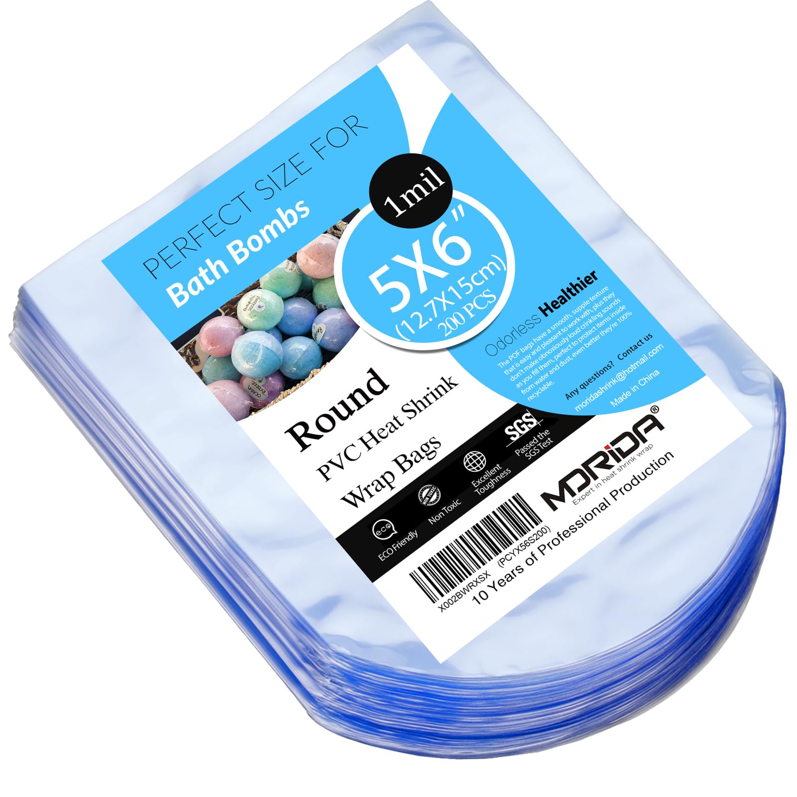 200 pcs 5X6 inch Bath Bomb Heat Shrink Wrap Bags Round PVC Wrappers for Bath Bombs, Soaps, Cookies, and DIY Handmade Crafts, Odorless Food Safety Quality