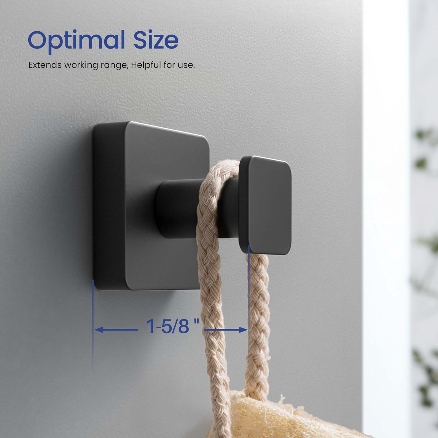 KIBI Blaze Wall Mounted Bathroom Towel Hook – Matte Black Solid Brass Robe Hook for Towels, Clothes, or Accessories – 1.62 Inch Modern Rustproof Hook for Bathroom and Closet Use