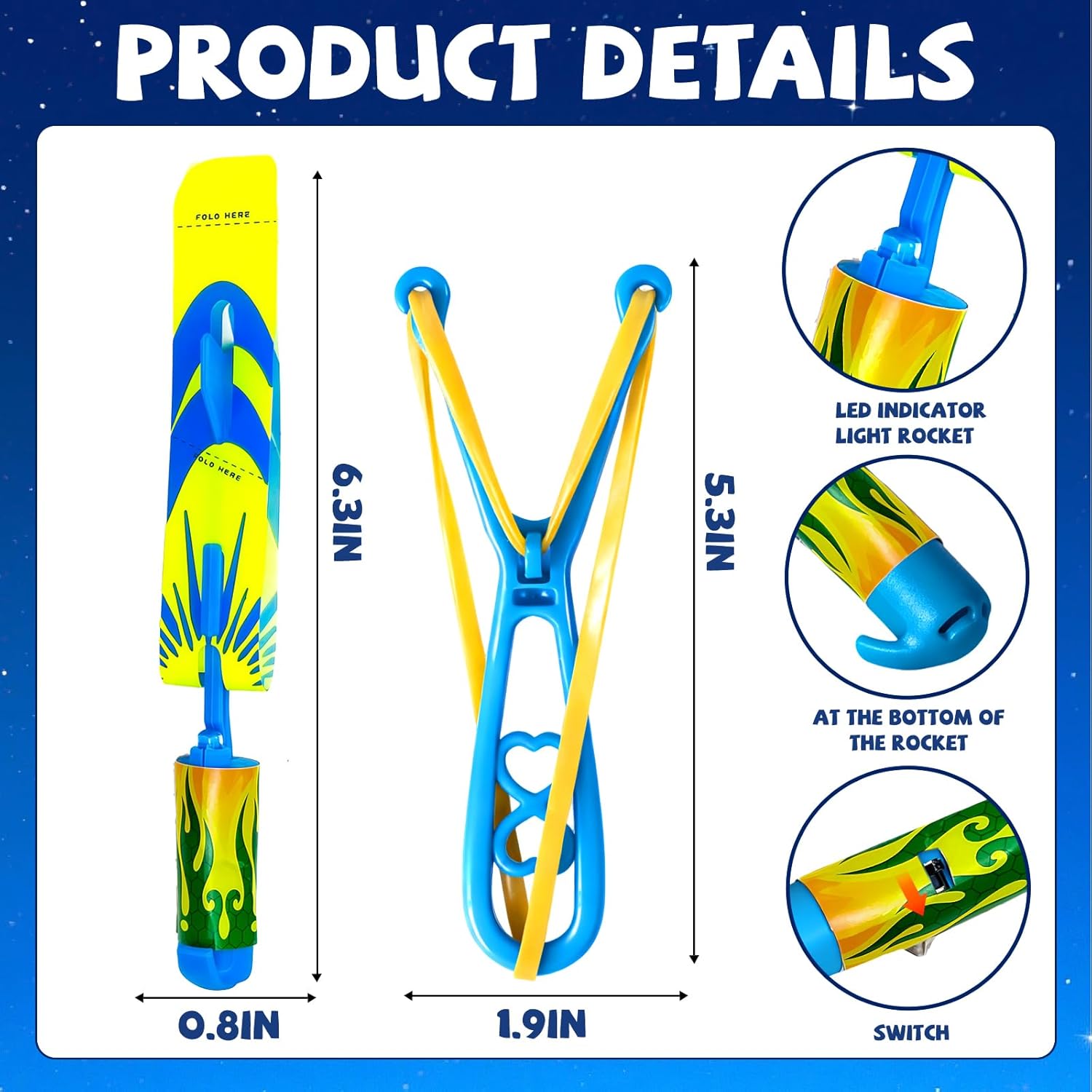 50 Pcs LED Slingshot Flying Toys for Kids with 25Pcs Slingshots+25Pcs Glow Helicopters Glow in The Dark Rocket Launcher Outdoor Light Up Toys Birthday Gift Party Favors for kids 4-8 8-12