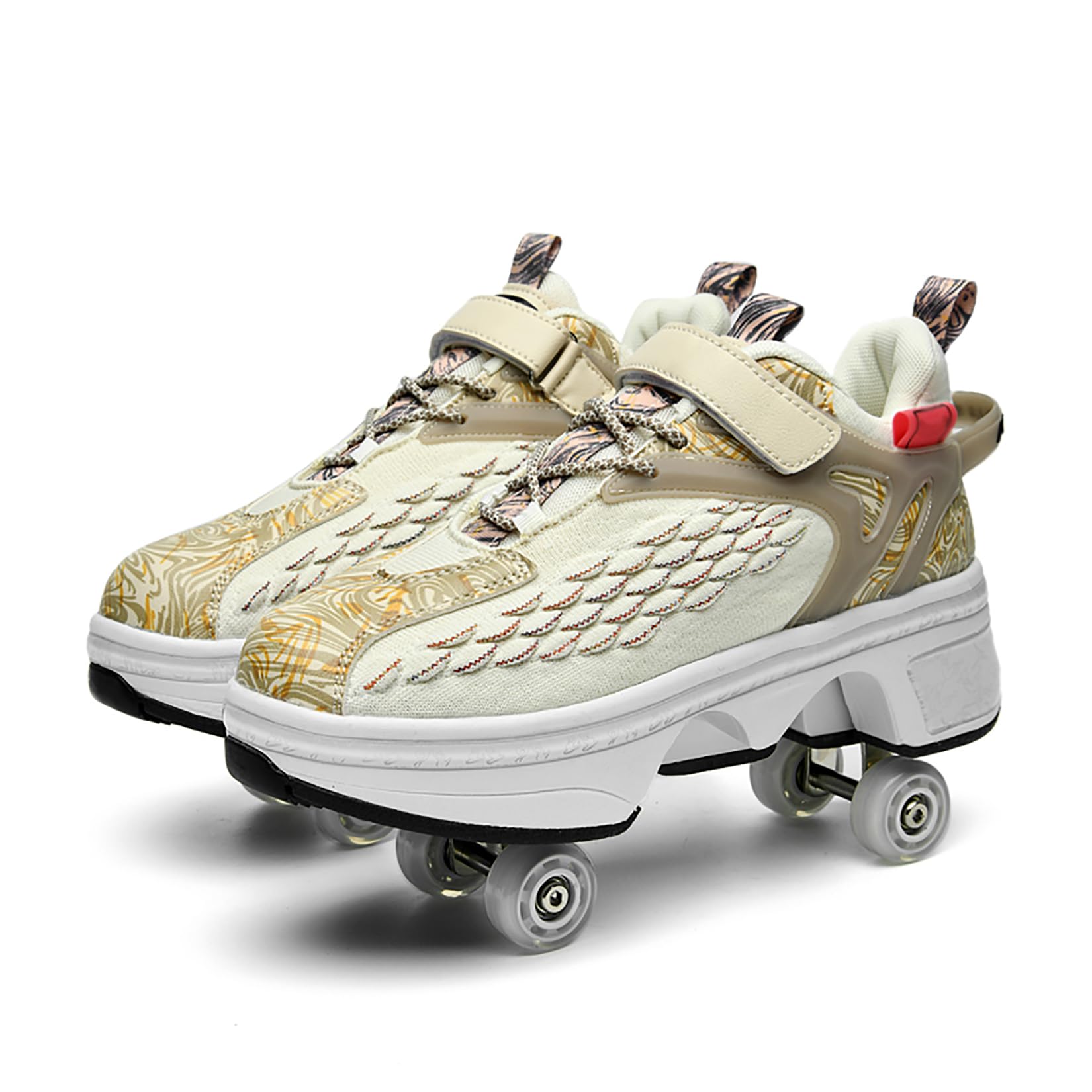 2 in 1 Deformation Roller Shoes, Roller Skate Shoes Outdoor with Detachable Brake Removable Pulley Skates Sneakers Skating Parkour with Wheels for Girls Boys