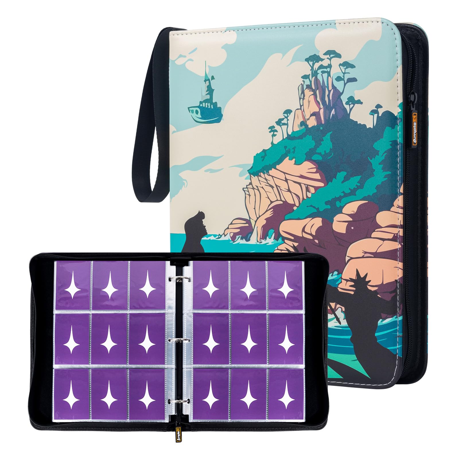 Ampleer Trading Card Binder, 9 Pocket Sleeves Compatible with 900 Lorcana Cards, fits for MTG TCG Storage Display Collection (AR)