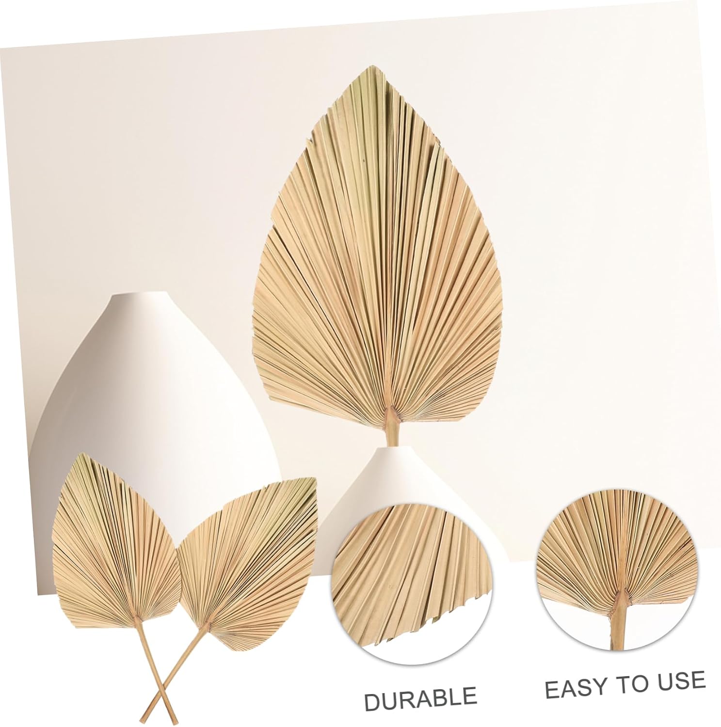 MAGICLULU 2Pcs Dried Palm Leaf Fan Decor Heart Shaped Natural Leaves for Wedding Bohemian Style Rooms for Festivals Home and Office Decoration