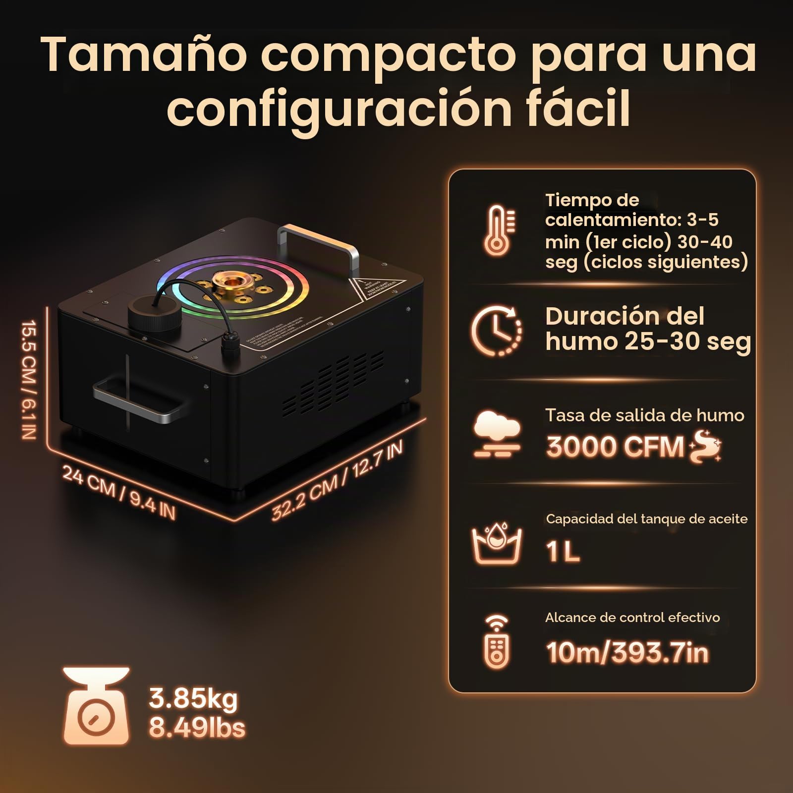 1500W Máquina de Humo con Control Remoto, Wash 6 RGB LED Estroboscópica Efectos de Iluminación 3000 CFM/min Máquina de Niebla DMX512 Fog Machine Portátil para Halloween Bodas Escenarios Fiestas
