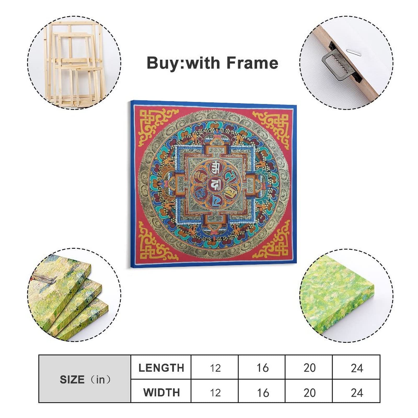 Poster tibetano Om Mane Padme Hum Mandala Buddhismo Religione Meditazione Poster Decorazione per la casa Decorazione da parete Camera da letto Decorativa Estetica 70 x 70 cm