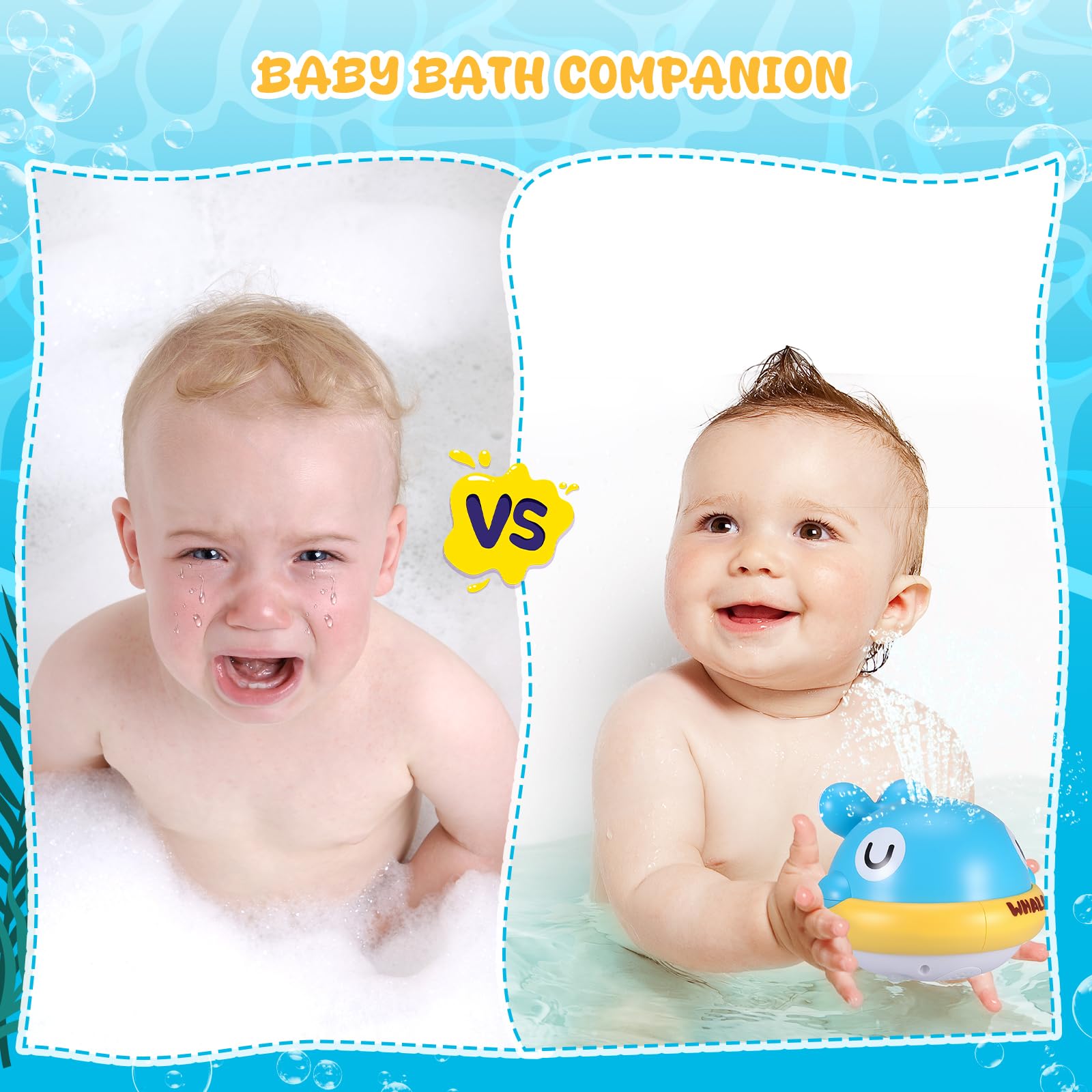 Baby Whale Bath Toy with LED Lights, Light Up Sprinkler Bath Toys for Babies 6-12 Months and Toddlers 1-3 Years - Image 3