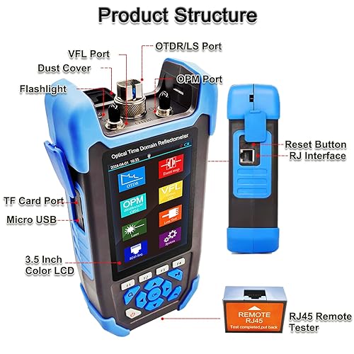 Miniatura 2 de Probador de fibra óptica OTDR Mini-Pro SM 13101550nm con mapa de eventos. Probador multifunción OPM, OLS, RJ45, VFL. Rango de prueba 32.8 ft-37.3 mi