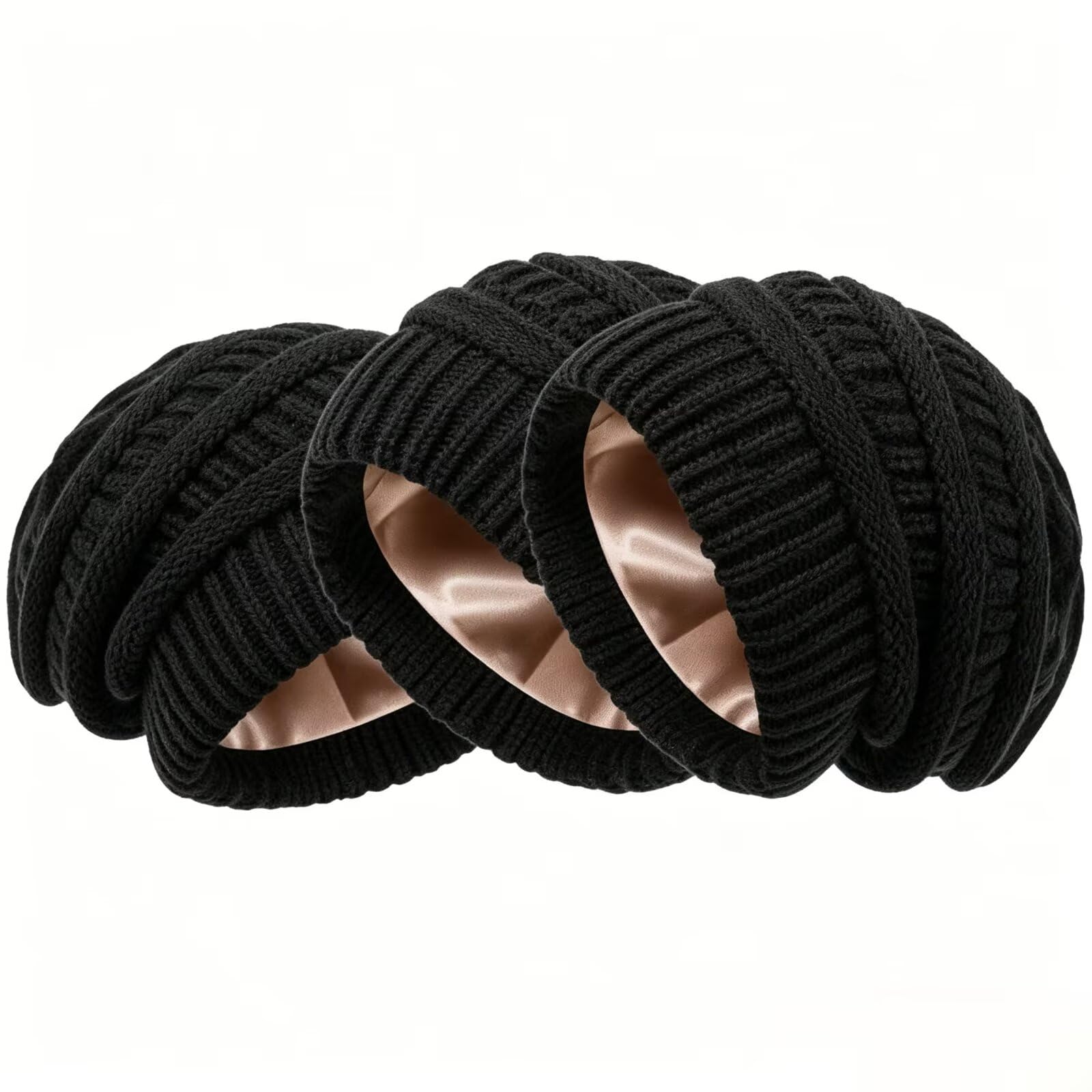 Fashionable Silk-Interior Beanie Black, Black, Black