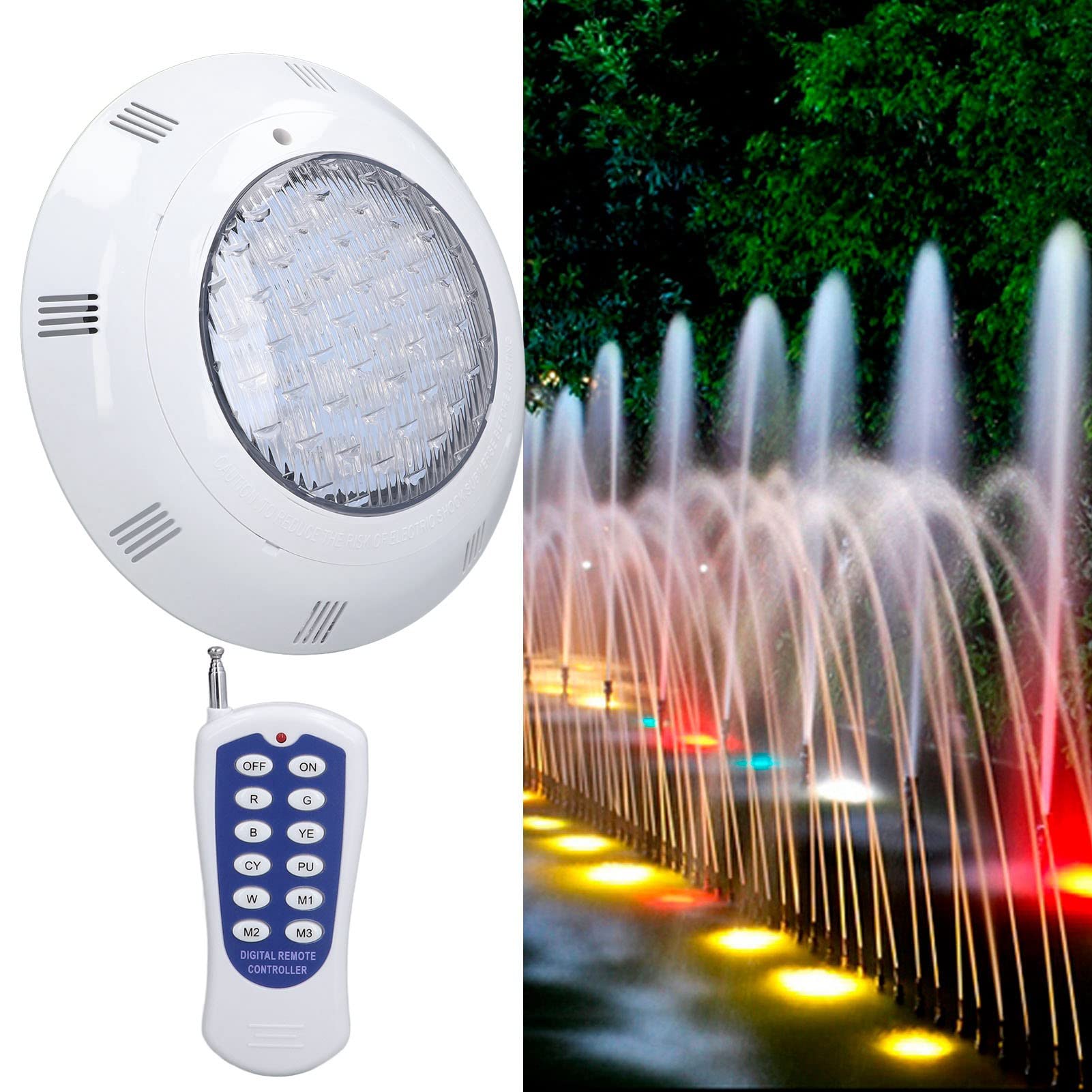 Cocoarm Poolleuchte RGBW LED Poollampe 54W AC12V IP68 PC ABS 18LED Fernbedienung 4800lm 120 Grad Unterwasserlicht für Schwimmbäder Teiche Brunnen Gärten