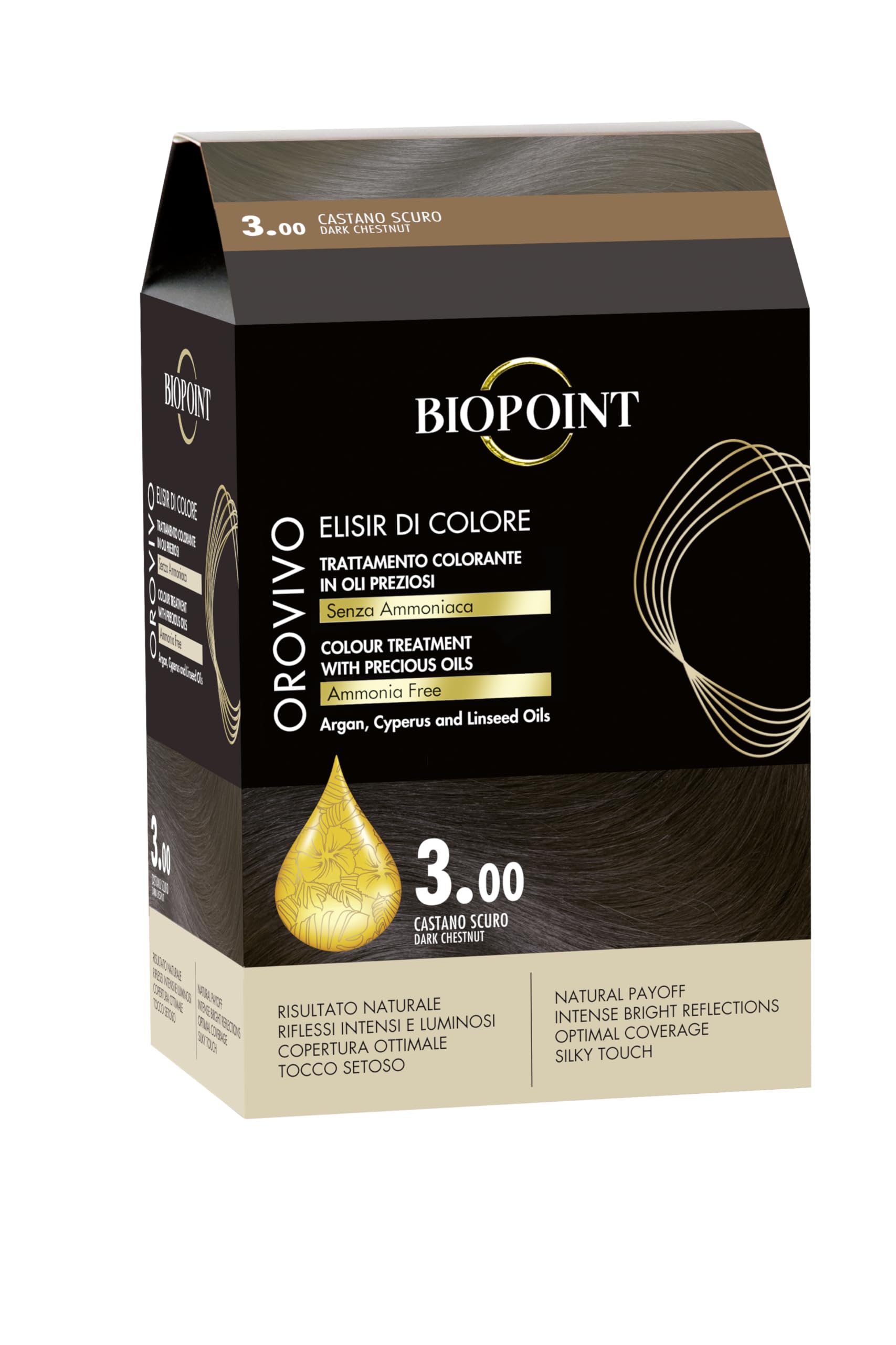 Biopoint Orovivo - Elisir di Colore, Set Tinta Capelli in Olio Senza Ammoniaca, Azione Nutriente e Illuminante, Dona un Colore Intenso e Brillante, 142 ml