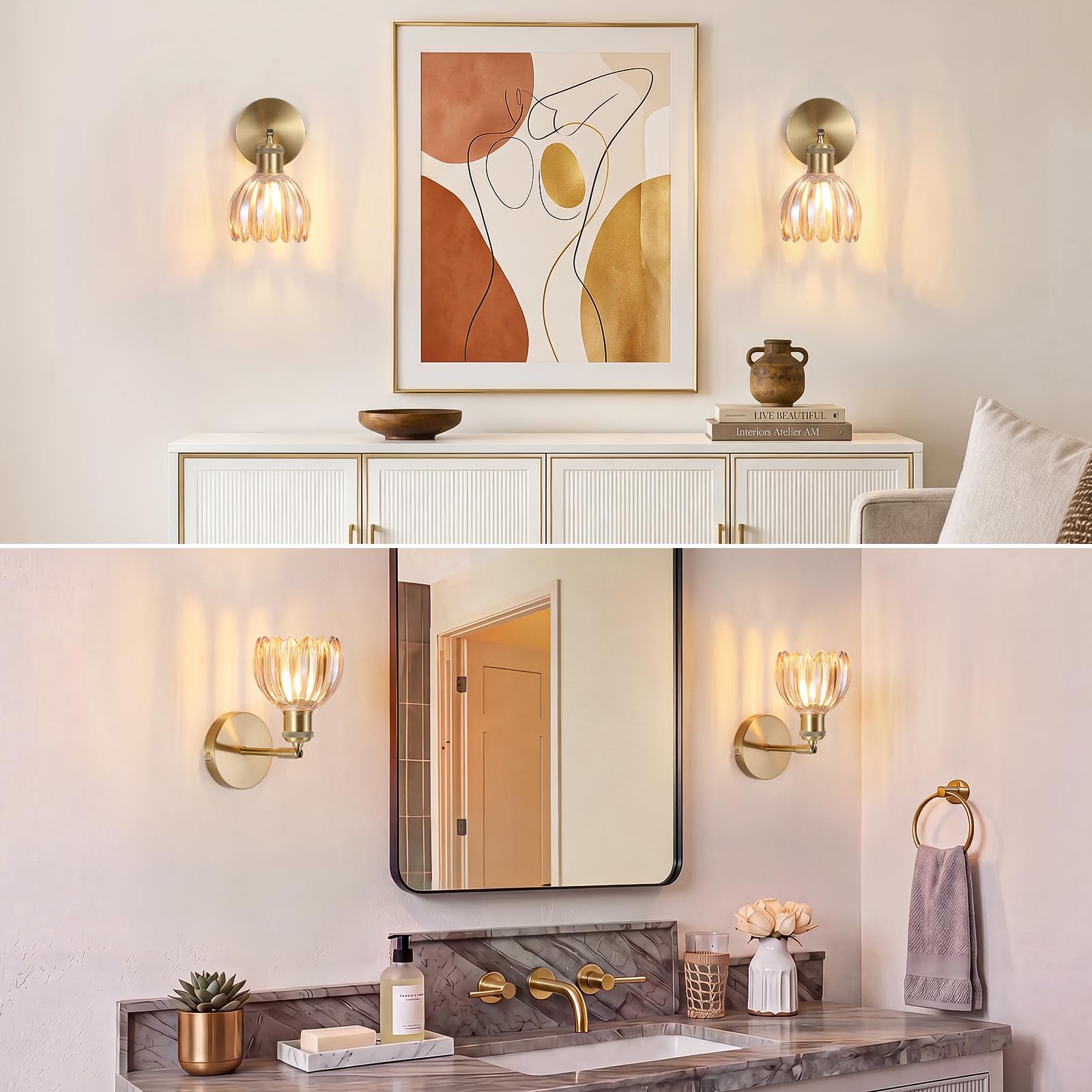 Lámpara de Pared de Vidrio, Base E27 (bombilla no incluida), Dorado 4800259