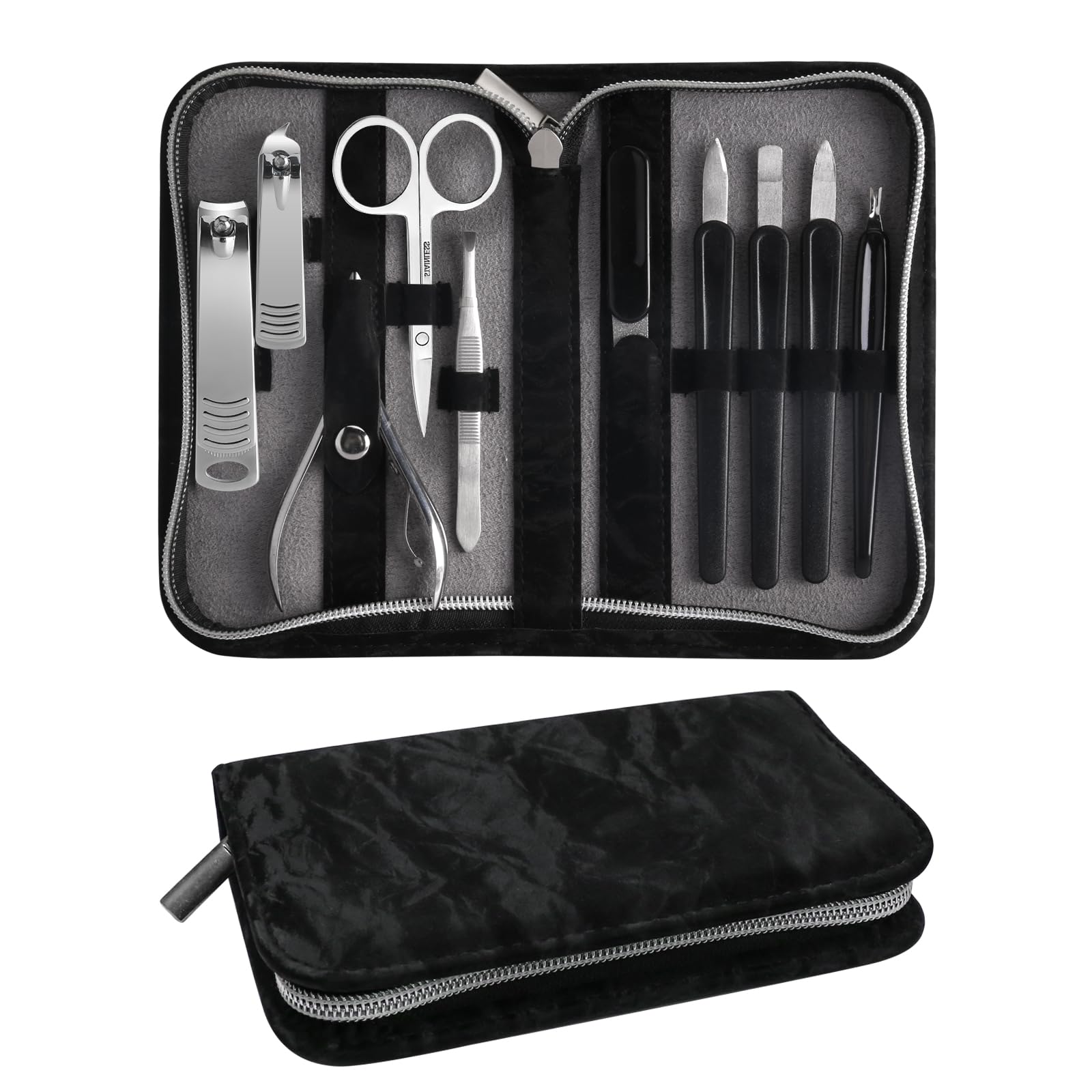 SOPOLISE Manicure Pedicure Set, Nail Clipper Set 10-Piece Set Professional Manicure Kit Nail Kit with Portable Black Leather Case Gift for Men