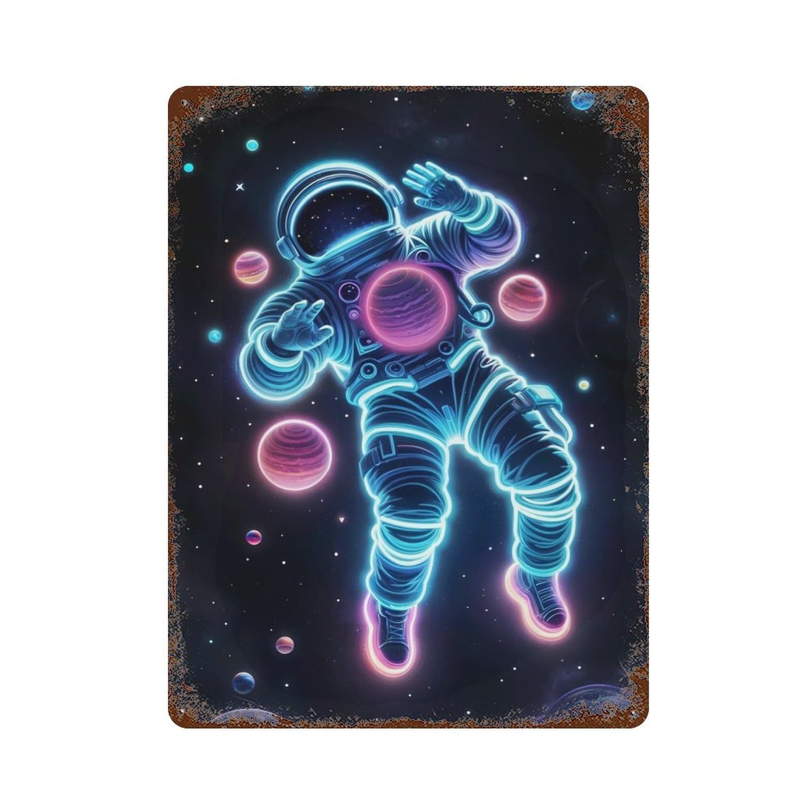 Astronaut Neon 15.7"x11.8" Vintage Rust Metal Sign, Classic Wall Plaque for Pub, Kitchen And Man Cave Decor