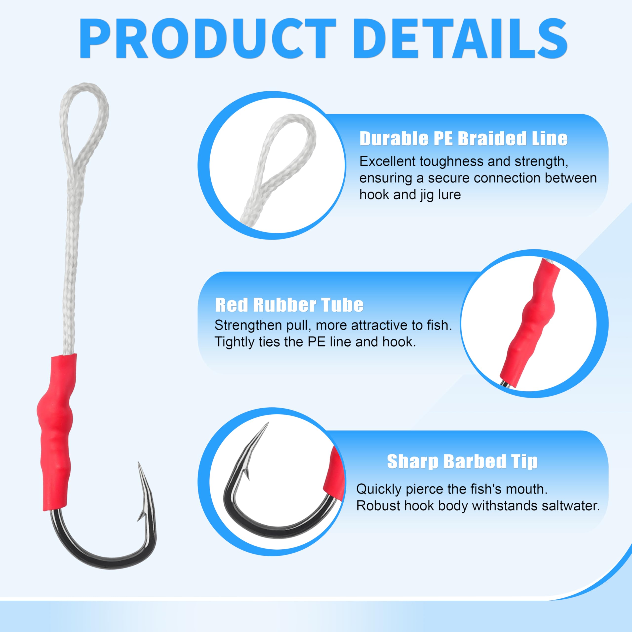 Orootl, 60 ami da pesca in acciaio inox, ami da pesca con forte lenza in polietilene, 1/0-10/0, kit per pesca in acqua dolce e salata, 60pcs-4/0