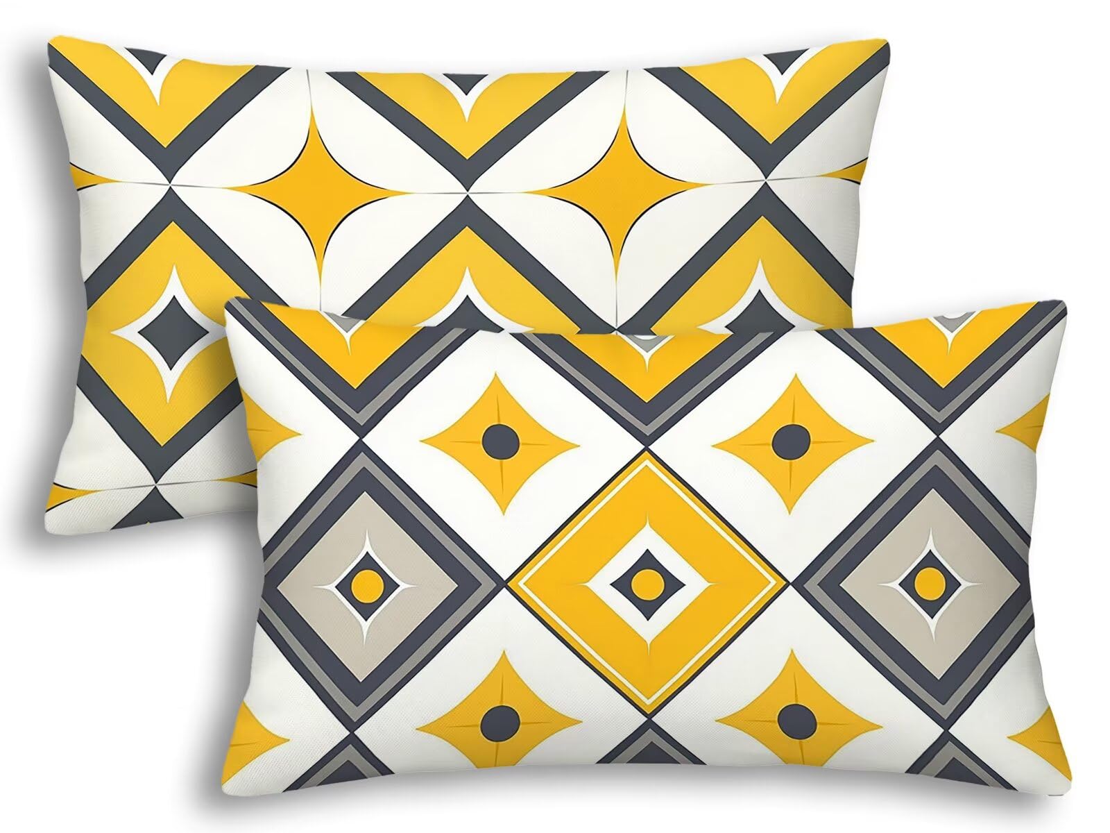 Taie oreiller 40x60 treillis jaune lot de 2 housses de coussin rectangulaires pour canapé