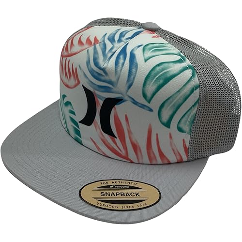 Hurley Adult Mens Mesh Snapback Adjustable Trucker Cap Hat (Bahama Light Gray)