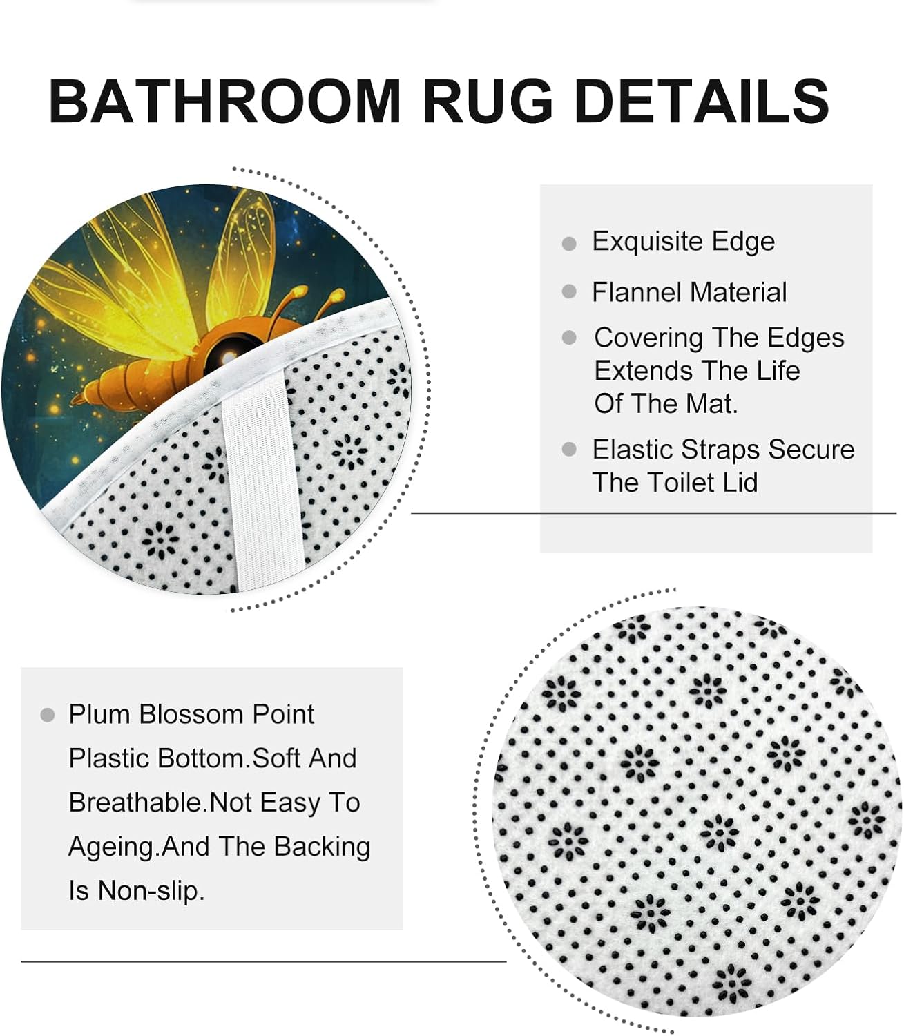 4PCS Kids Fun Firefly Bathroom Sets, Bath Accessory with Non-Slip Rug, U Shape and Toilet Lid Cover Mat, Fantasy Funny Insect Bathroom Decor-72''x72''