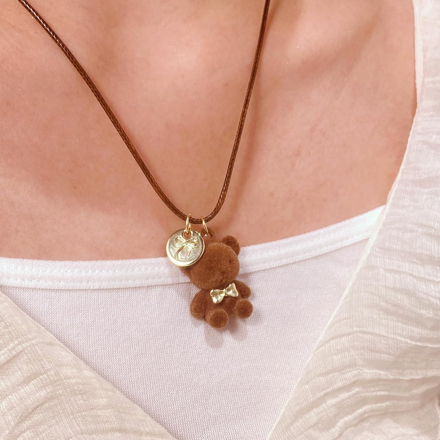 Color Furry Bear Charm Necklace Portable Accessory image 5