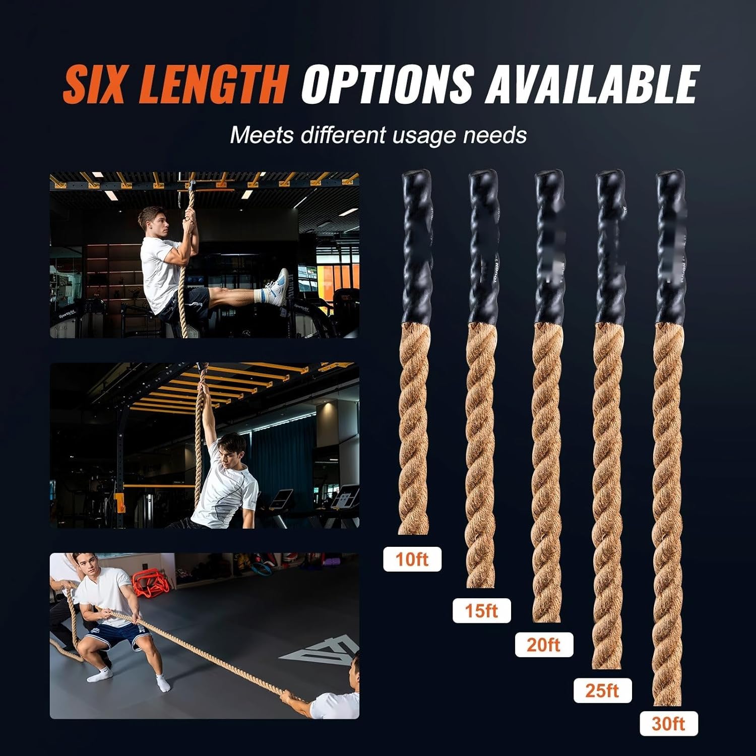 1.5" Gym Climbing Rope - 25FT Fitness Rope for Strength Training, Indoor Exercise, Tug of War, Home Gym Equipment with Hooks