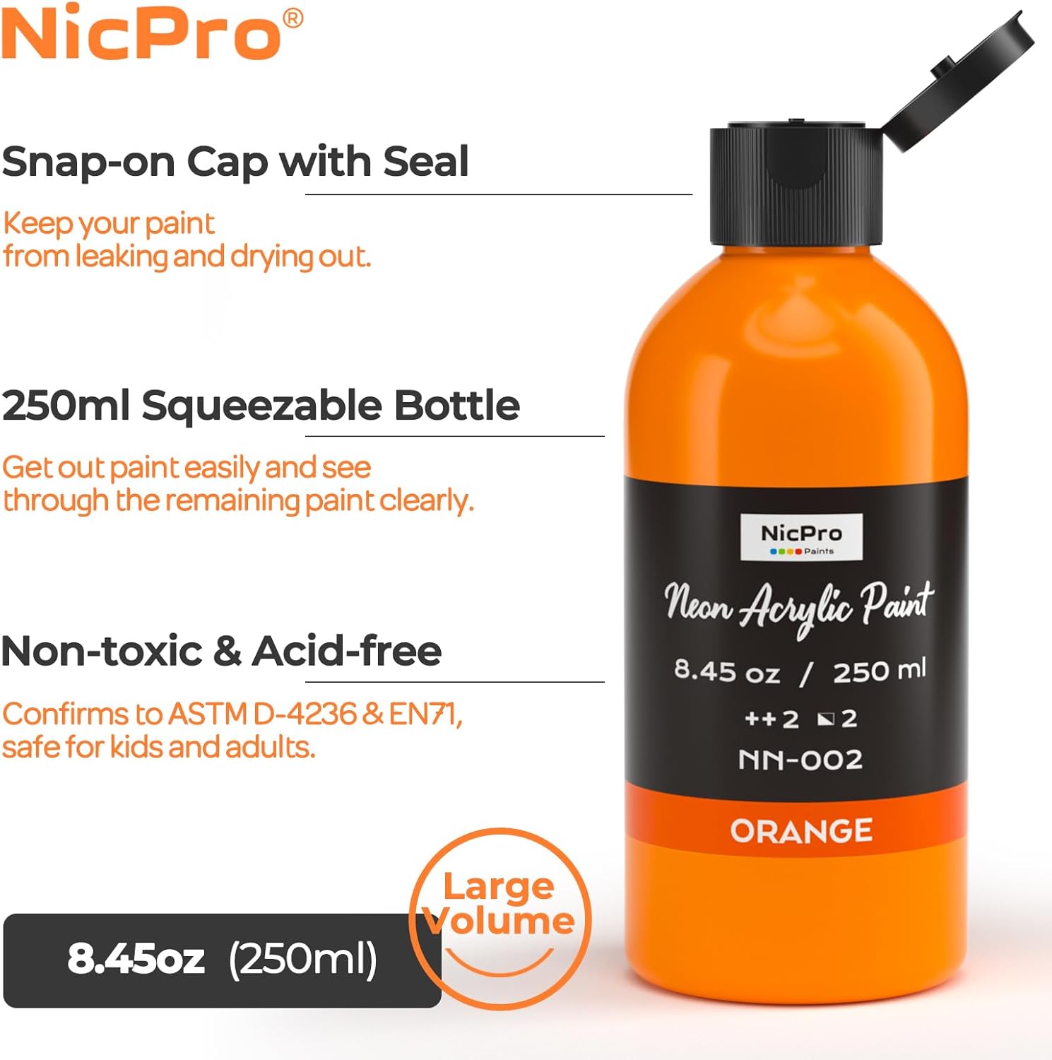 Nicpro 6 Colors Fluorescent Acrylic Paint Set (8.45 oz), Glow in the Black Light, Non-Toxic & Vibrant Neon Paint for Neon Party Decoration, DIY Project on Multi-Surface, Canvas, Rock, Wood, Craft