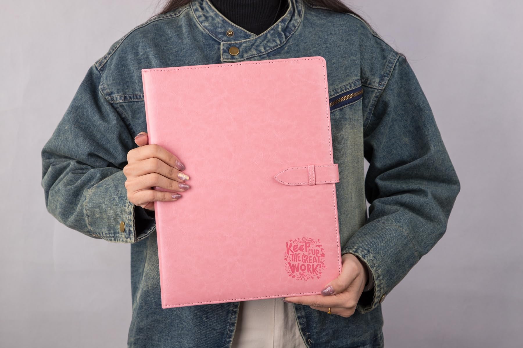 Porte-documents en cuir, organiseur de documents juridiques pour entretiens, porte-bloc, porte-cartes, 2 blocs d'écriture au format lettre inclus (rose)