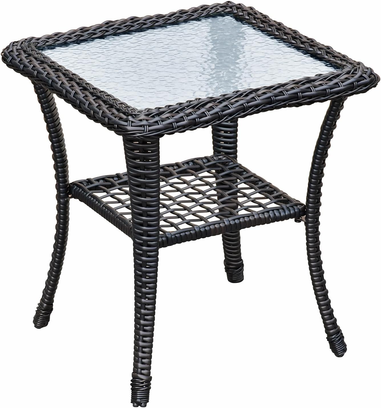 BABYLON Indoor Outdoor Coffee Table, All-Weather Wicker Tempered Glass Top Side Table, Indoor Outdoor Patio End Table with Storage Space, 20''x 20''x20''